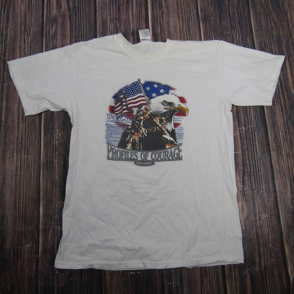 Basic Editions Profiles‎ Of Courage Eagle Shirt Mens Medium White USA Patriotic